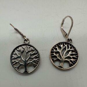 Sterling silver tree of life circle hoop dangle earrings